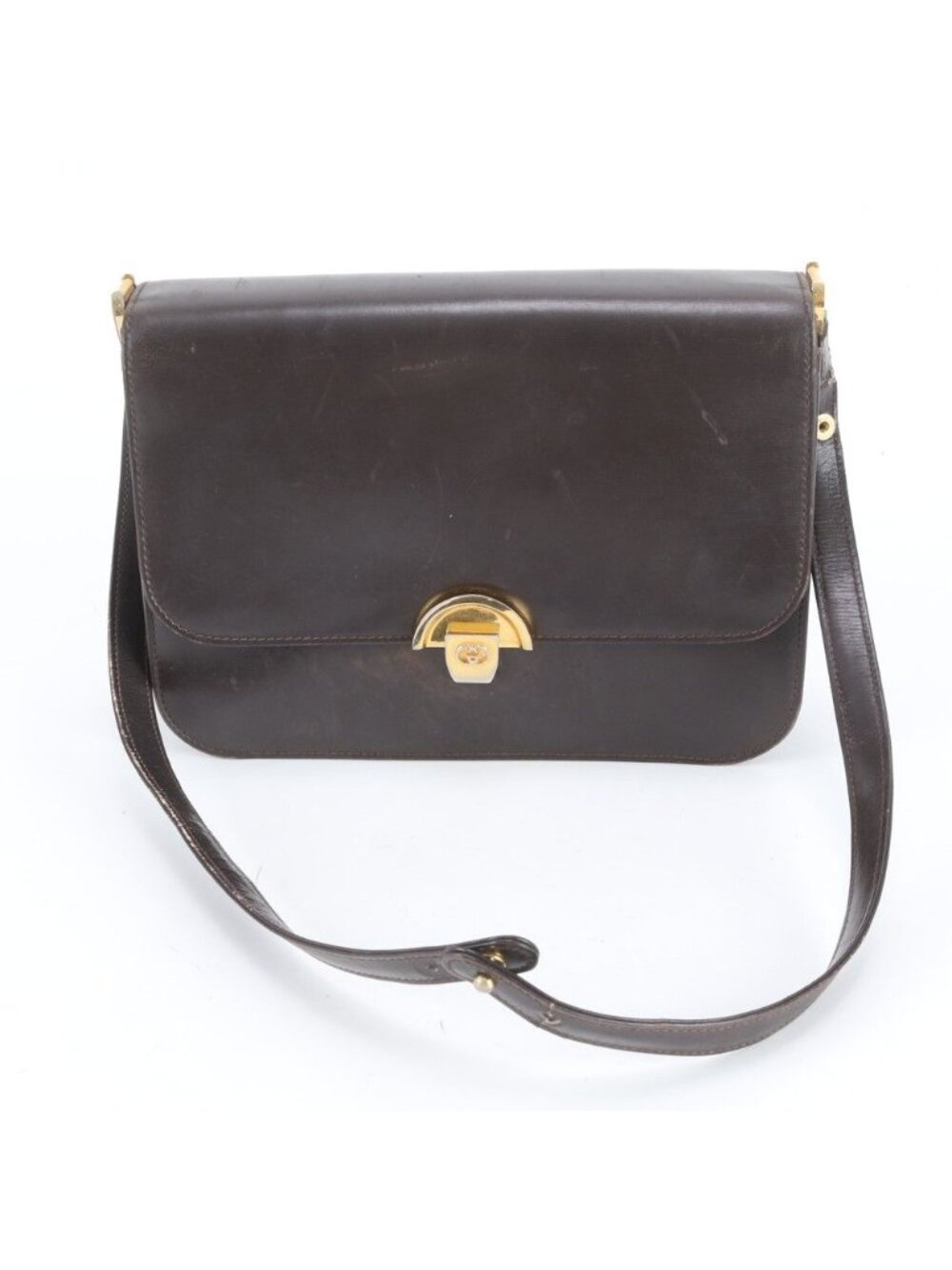 Gucci Vintage Leather Shoulder Bag Hand Brown